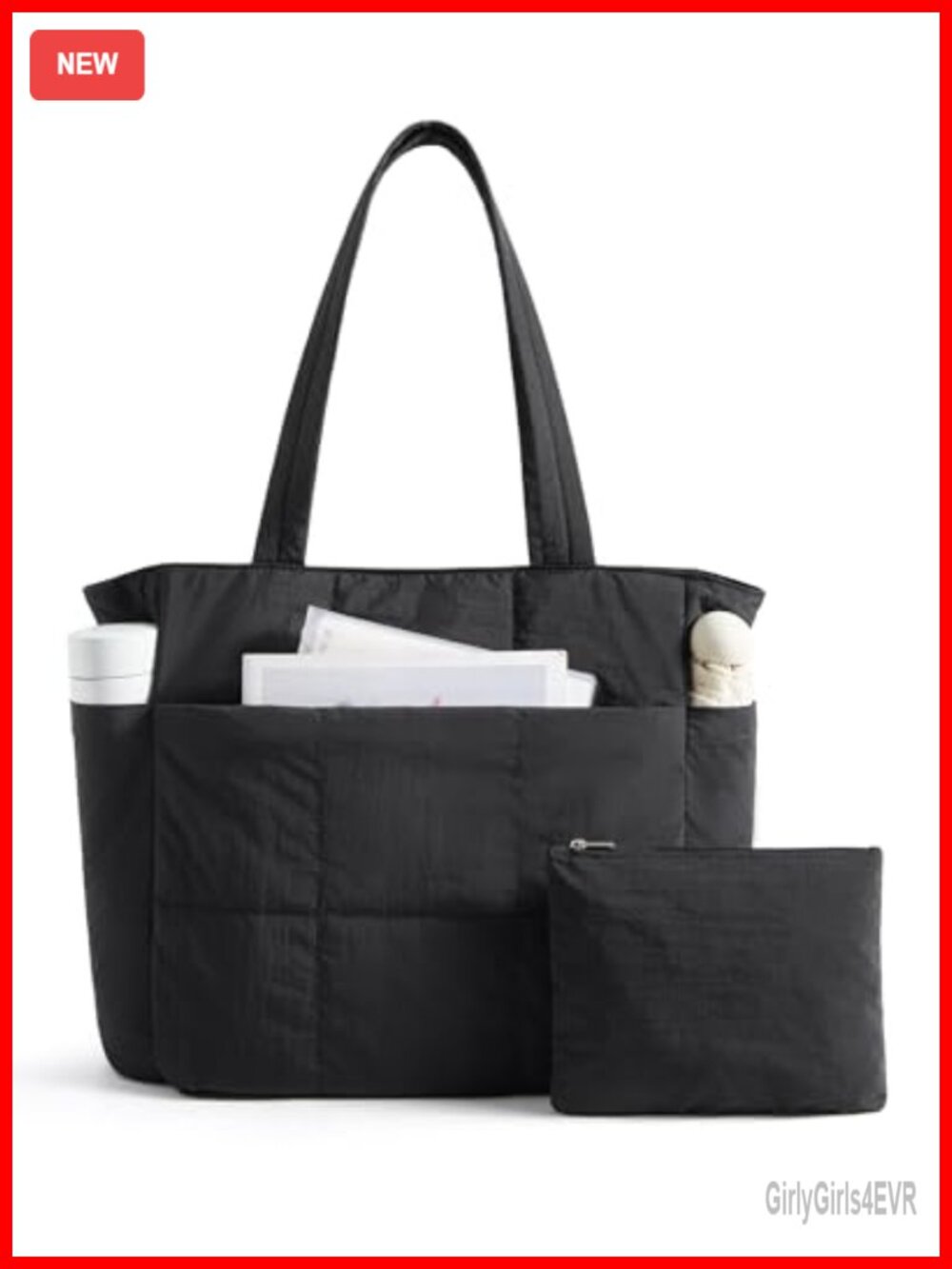 Quilted Puffy Tote Bag Set - Lightweight Large Shoulder Handbag for Travel